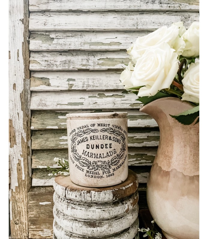 Antique English Ironstone - James Keiller Dundee Marmalade 1# crock - Gorgeous Crazing/Patina